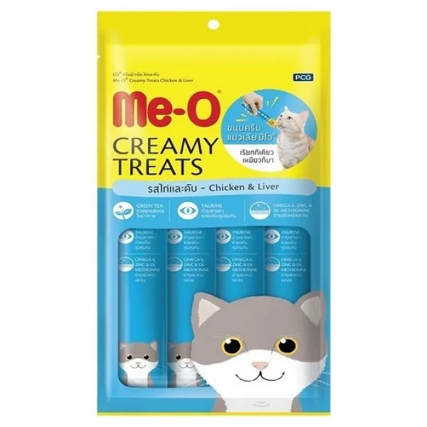 Me-O Creamy Treats Tavuk ve Ciğerli 4x15 gr Sıvı Kedi Ödül Maması