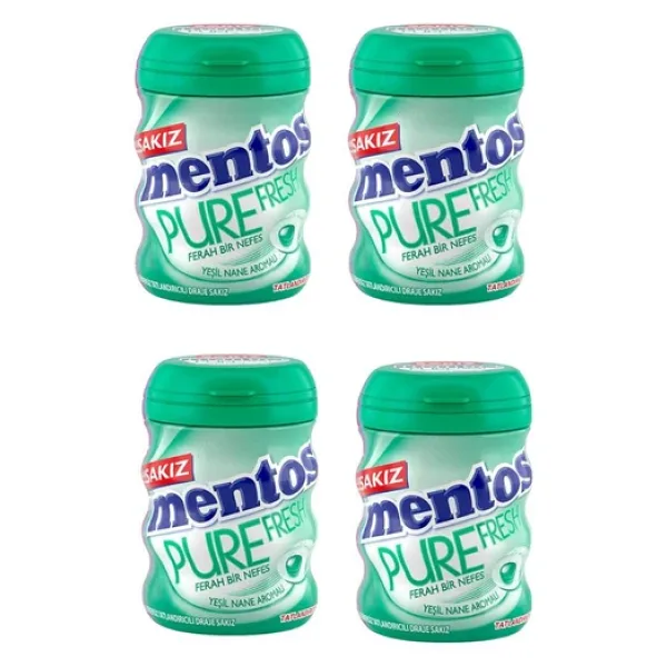 Mentos Pure Fresh Yeşil Nane Aromalı Şekersiz Draje Sakız 60 G X 4 Adet