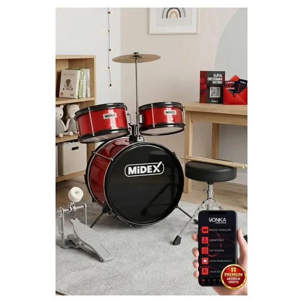 Midex CD300X-RD Kırmızı Akustik Çocuk Bateri Seti
