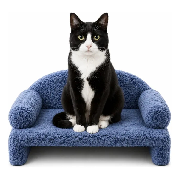 Reyo Pet Peluş Kedi Koltuğu, Kedi Kanepesi, Kedi Yatağı, Evcil Hayvan Dinlenme Koltuğu, Rahat Kedi Sofa Yatağı, 45x33x25 cm Lacivert