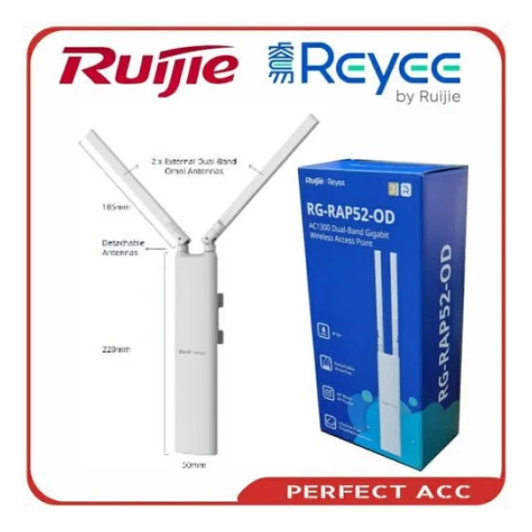 RUIJIE REYEE RG-RAP52-OD Wi-Fi 5 AC1300 1PORT GIGABIT 2X2 MU-MIMO 2.4/5GHz POE ADAPTORSUZ OUTDOOR OMNI ANTEN (360 DERECE