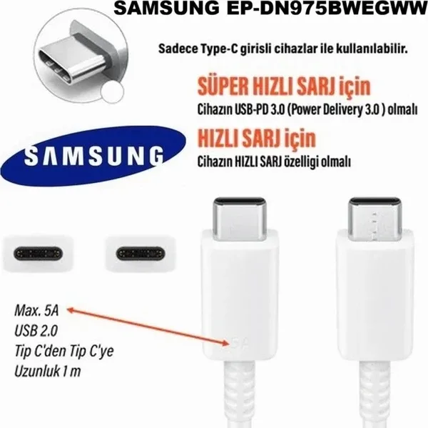 Samsung EP-DN975BWEGWW 1 m Beyaz Type-C to Type-C Şarj Kablosu
