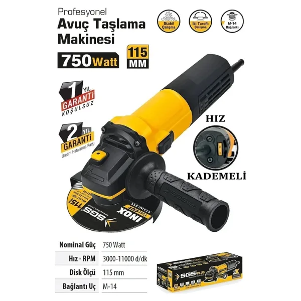 Sgs Avuç Taşlama 115 Mm 750 Watt Devir Ayarlı