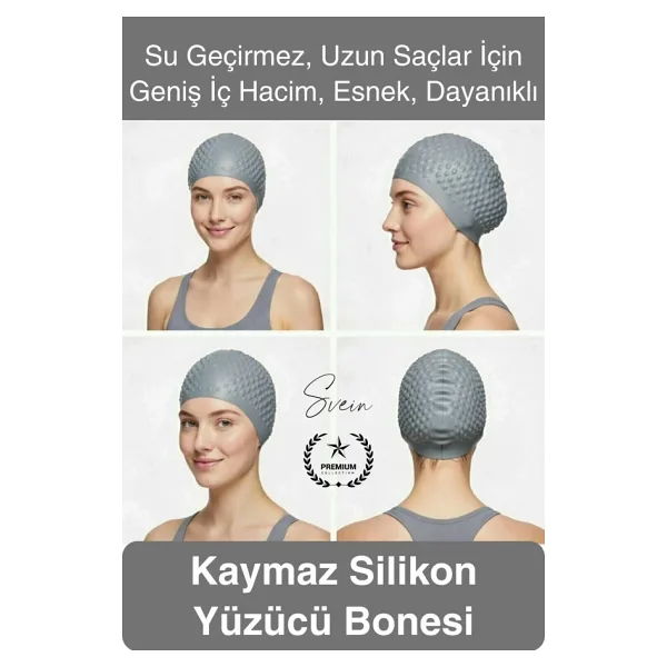 Svein #Bone Su Geçirmez Kaymaz Silikon Yüzücü Bonesi Yüzme Şapkası Uzun Saç Yetişkin Esnek Havuz Deniz