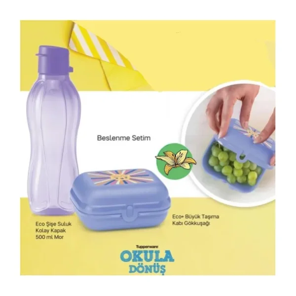 Tupperware Mor Beslenme Seti Eco Su Şişesi Beslenme Cüzdanı - 2 Adet