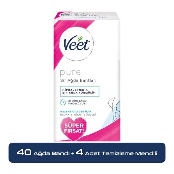 Veet Pure Hipoalerjenik Sir Agda Bandi Hassas Ciltler Bacak Ve Vucut Bolgesi 40Li X 4 Adet