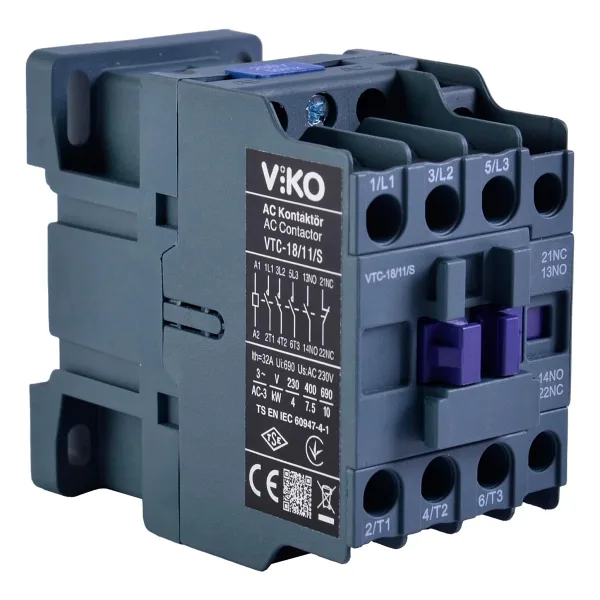 Viko VTC-18/11/S Kontaktör 18A 1no+1nc 230V Bobinli