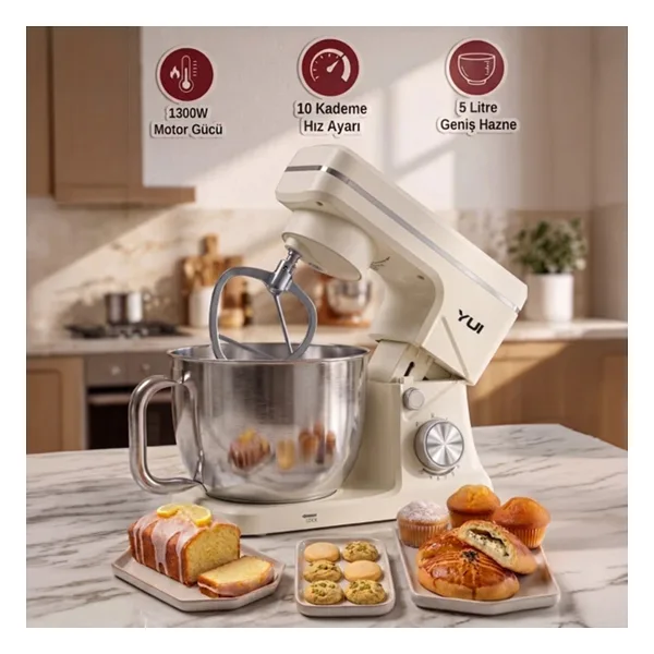Yui M108 Easy Chef 1300 W 5 lt Beyaz Stand Mikseri