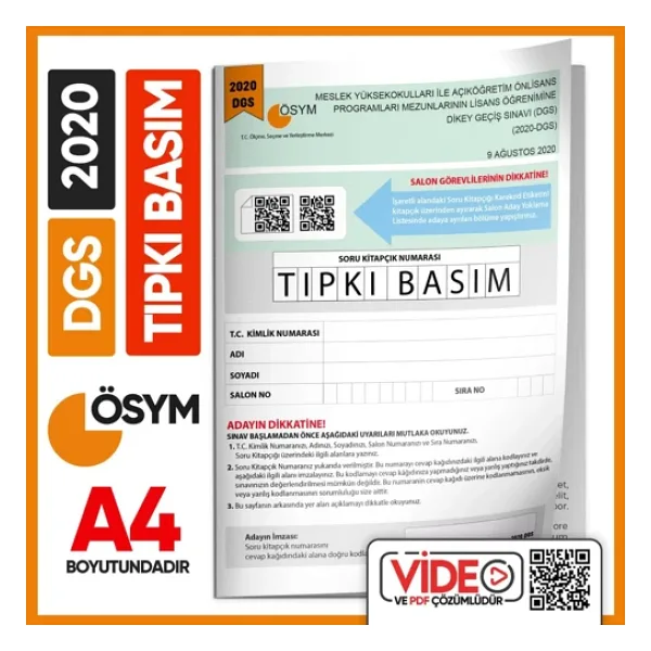 2020 Dgs Sayısal-Sözel Ösym Tıpkı Basım Çıkmış Soru Deneme Kitapçığı (Video Çözümlü Türkiye Geneli)