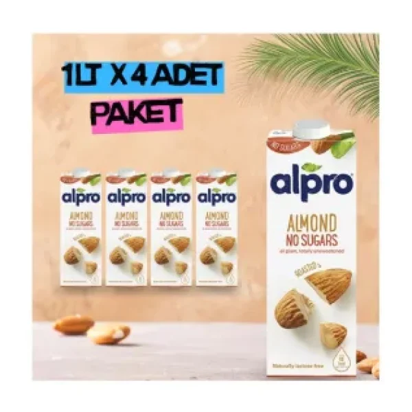 Alpro Şekersiz Badem Sütü 1 lt 4'lü