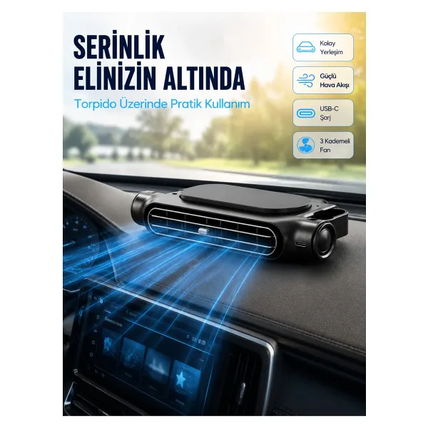 Araç Koltuk Başlığı Soğutucu Fan USB Şarjlı 3 Kademeli Sessiz Boyun Serinletici - Lisinya