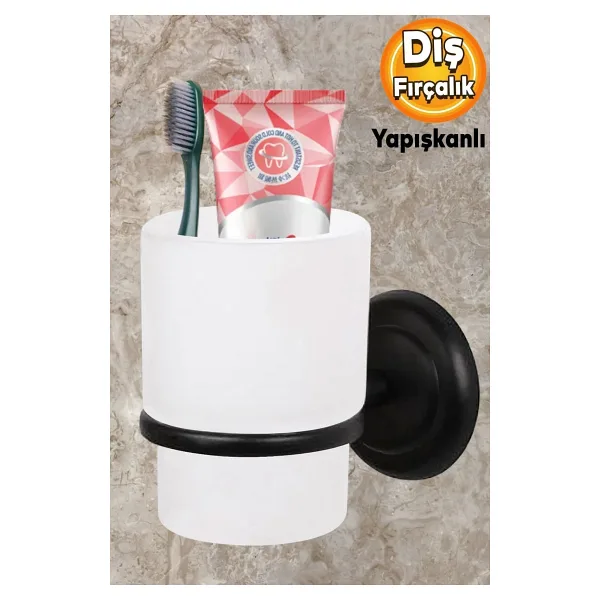 Badem10 Diş Fırçalık Yapışkanlı Banyo Diş Fırçası Kabı Kutusu Siyah
