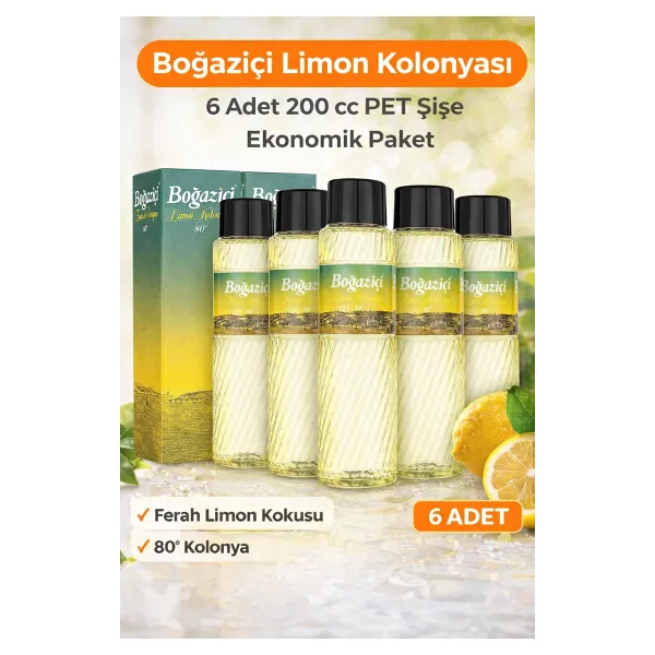 Boğaziçi Limon Kolonyası 200 Cc Pet Şişe 6 Adet 80° Ferahlatıcı Limon Kokulu Kolonya Ekonomik Paket