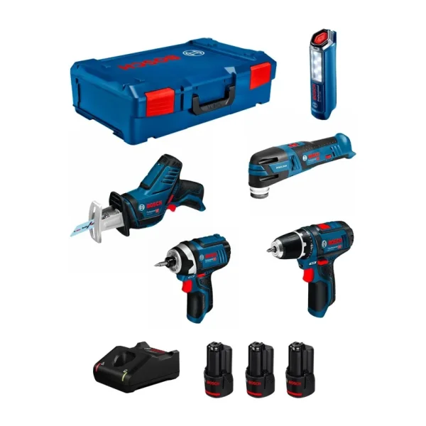 Bosch 12 Volt 5 Li Akülü Set (Gsr 12V-15 + Gop 12V-28 + Gdr 12V-105 + Gsa 12V-14 + Glı 12V-300 + 3 x 2,0 Ah + Gal 12V-40 + L-Boxx Xl)