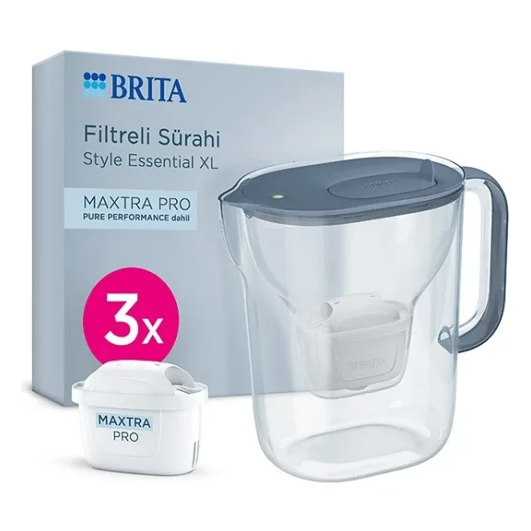 Brita Style Essential XL Taş Mavisi 3.6 lt Pure Performance 3 Filtreli Su Arıtma Sürahisi