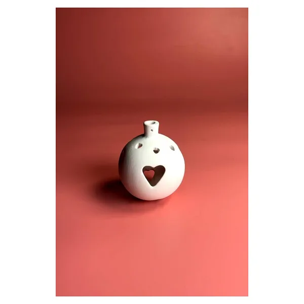 Ceramingo Yılbaşı Topu Kalpli Desen - Seramik Bisküvi (Ham Ürün)