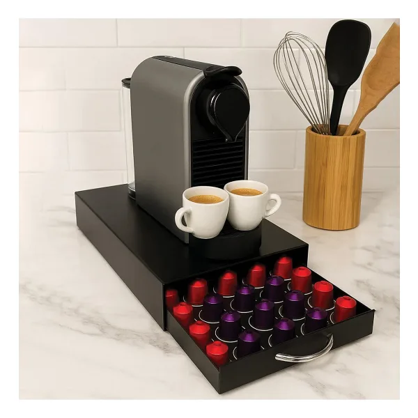 decorelax Çekmeceli Siyah 5 Bölmeli Kapsül Kahve Standı