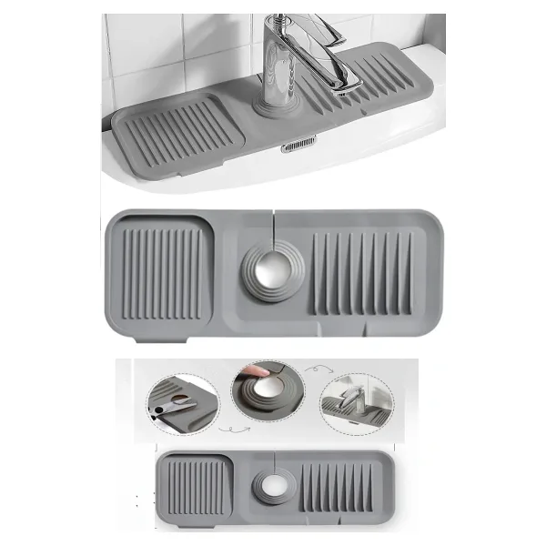 Elastik Mutfak Banyo Musluk Matı Düzenleyici Kaydırmaz Taban Organizer Lavabo Kenar Matı