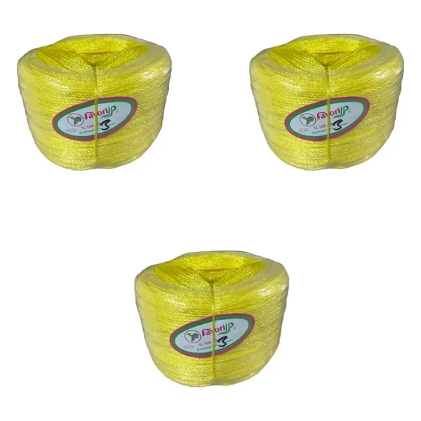 Favori İp Halat FH03 PP Naylon Burgulu Örgü Çamaşır İpi - Sarı - 100 Metre - 3 Adet