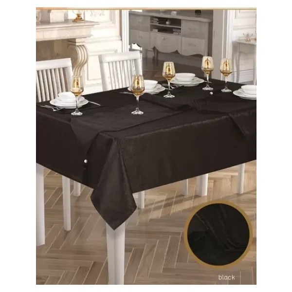 Gabi Amerikan Servisli Yemek Takımı Masa Seti 12 Kişilik 26 Parça 160 x 260 Cm Runner Set Siyah