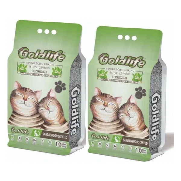Goldlife Sandal Ağacı Kokulu 10 lt 2'li İnce Taneli Bentonit Kedi Kumu