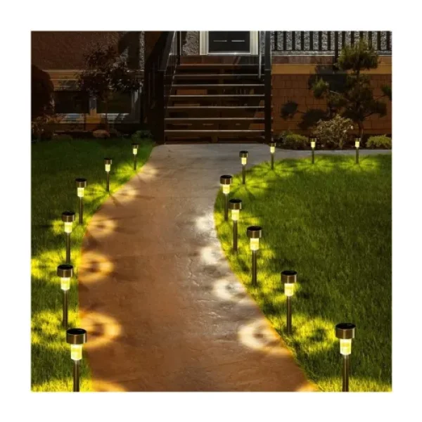 Gün Işığı Sarı Ledli Solar Güneş Enerjili Bahçe Lambası 10 Lu Set Metal Gövdeli