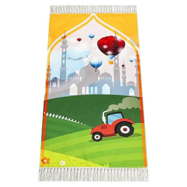 İhvan Online Dijital Baskılı Çocuk Seccadesi - Balonlu Camili - 44 X 78 cm