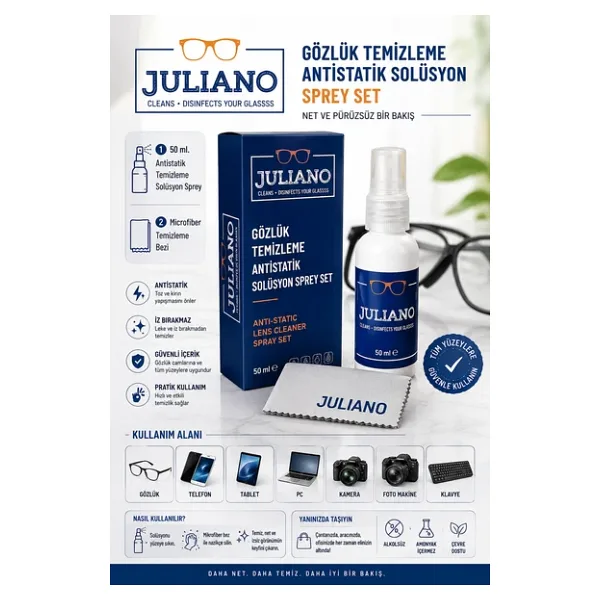 Juliano Gözlük Temizleme Antistatik Solusyon Sprey Set