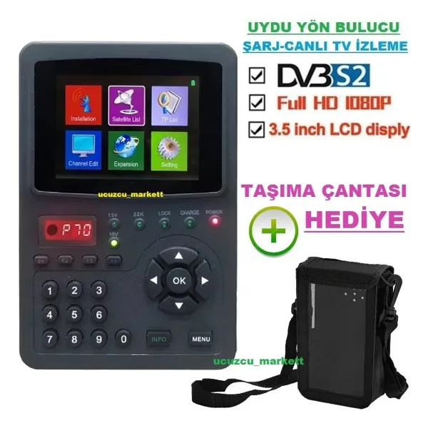 Kalite Uydu Yön Bulucu 3.5 Inç Digital Ekranlı Görüntülü (Canlı Yayın Izleme-Şarjlı-Taşıma Çantalı)