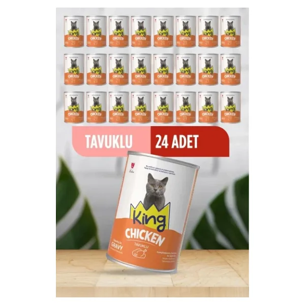 King Sos Içerisinde Et Parçacıklı Tavuklu Kedi Konservesi 400 gr 24 Adet