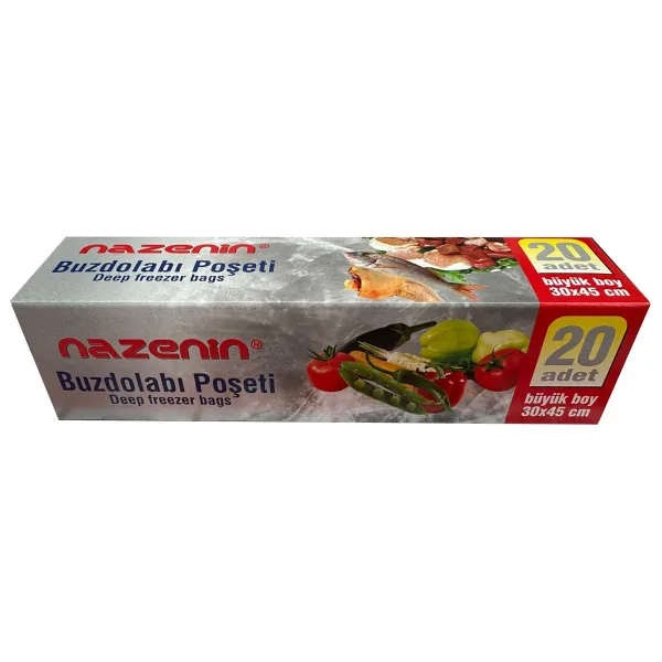 Nazenin Duz Kilitsiz Seffaf Buyuk Boy Buzdolabi Yemek Gida Poseti Torbasi- 30X45 Cm. - 20'Li Paket