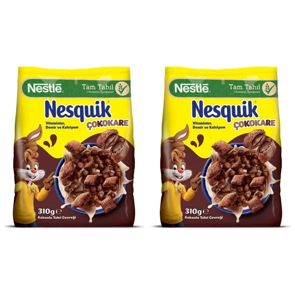 Nesquik Çokokare Çikolatalı Tahıl Gevreği, 310 g 2li paket