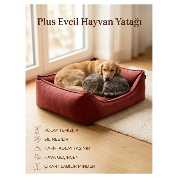Patiderm Plus Silinebilir Kedi & Köpek Diş Tırnak Geçirmez Yatak - Kırmızı