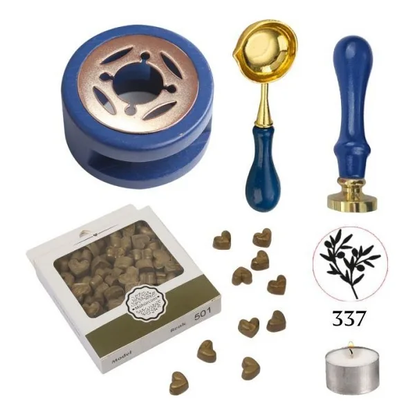 ProFisher Davetiye Mum Mühürü Uygulama Seti Lacivert Renk 337 Zeytin Dalı