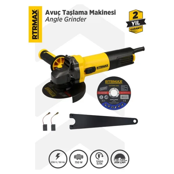 Rtrmax Avuç Taşlama 750 W 115 mm Ergonomik Tasarım ve Yüksek Performans ile Kolay Kullanım Rtm 102