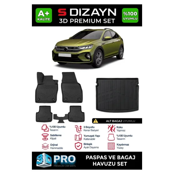 S-Dizayn VW Taigo 3D Pro Havuzlu Paspas ve Alt Bagaj Havuzu Seti (2'li SET) 2020 Üzeri A+ Kalite