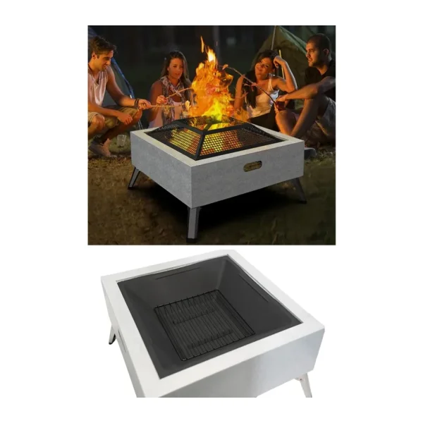 Somineco Metal 4 Parça Ithal Kare Katlanabilir Ayaklı Ateş Çukuru Mangal Şömine Bahçe Isıtma 70X70 cm 05127