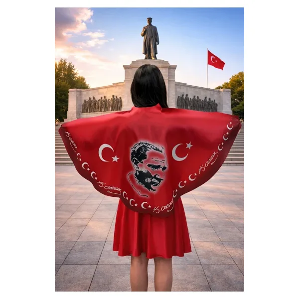 Tarzını Seç Tarzını Seç Atatürk Bayraklı Pelerin Gösteri Kostümü 145X73Cm
