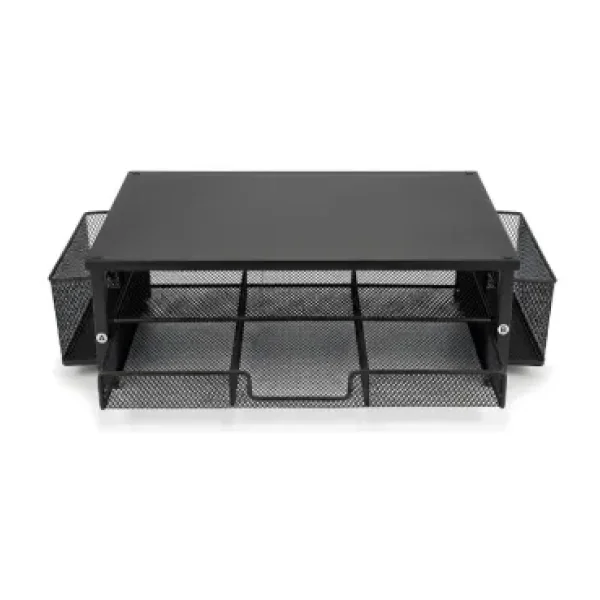 Temel Siyah Metal Mesh Monitör Yükseltici Stand Çekmeceli Kalemlikli Masaüstü Organizer 9210