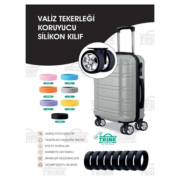 Trink Çanta Silikon Bavul Valiz Tekerlek Koruyucu 8 Adet ( Siyah )