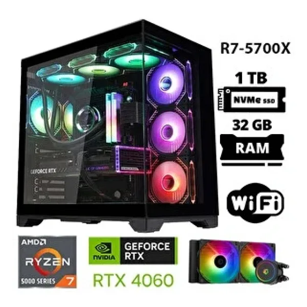 Xaser Sword X32 Ryzen 7 5700X 32GB Ram 1tb M.2 Nvme SSD 8gb RTX4060 Sıvı Soğutmalı Oyuncu Bilgisayarı