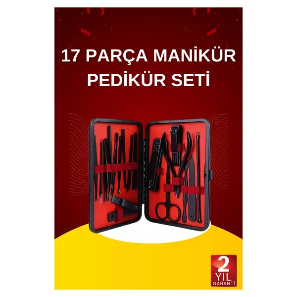 17 Parça El Ayak Bakım Seti Tırnak Temizleme Manikür Pedikür Cımbız Törpü Tırnak Makası