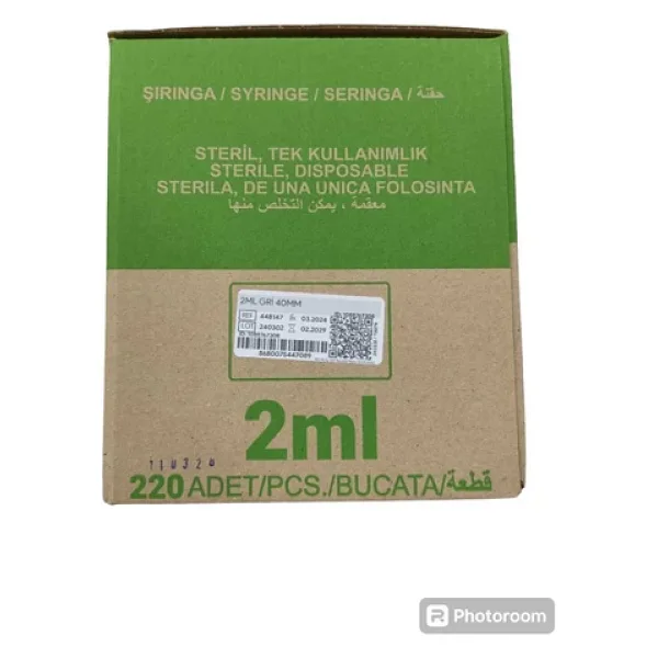 2 Cc Ml Düz Uç Dental Enjektör Gri Uç 27 G 40 Mm 220 Li Kutu