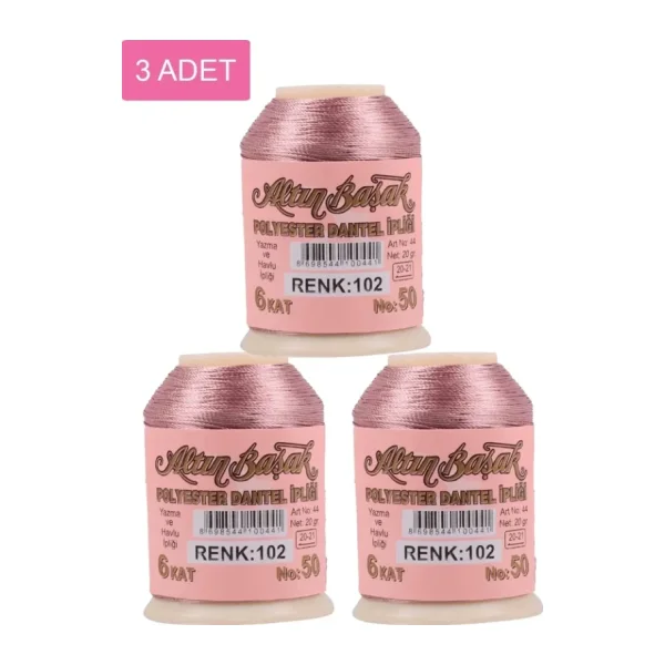 3 Adet Altınbaşak Oya ve Dantel İpi 20 gr - Royaleks - No: 102