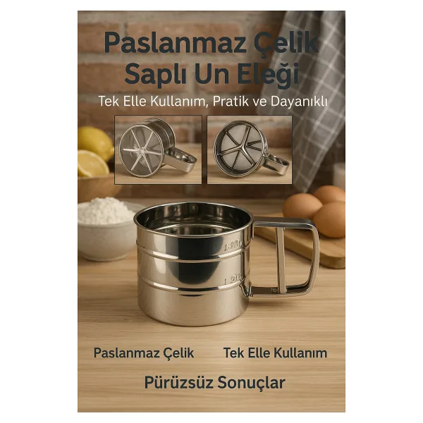 Amentes Metal Lüx Paslanmaz Çelik Pratik Un Eleği Pasta Malzemeleri, Paslanmaz Çelik Un Ve Şeker Eleği Elek