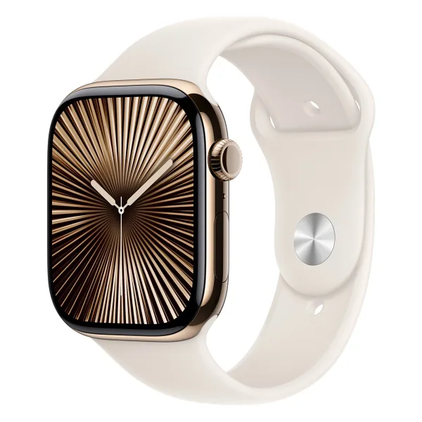 Apple Watch Series 10 GPS + Cellular 46mm Altın Rengi Titanyum Kasa ve Yıldız Işığı Spor Kordon Akıllı Saat