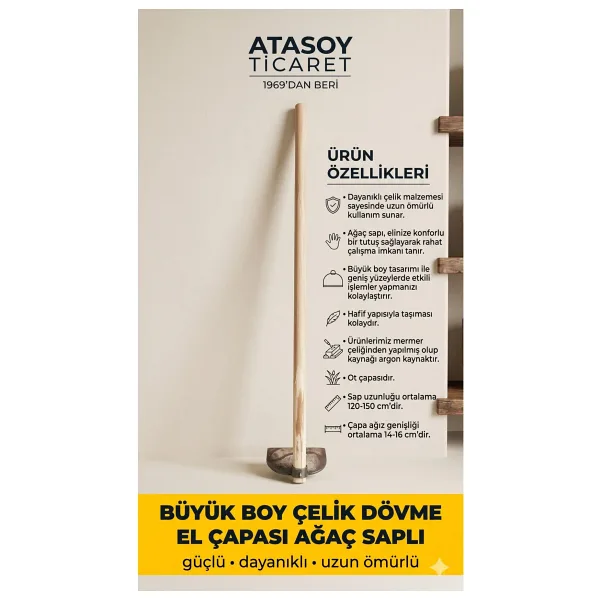 AtasoyTicaret Büyük Boy Çelik Dövme El Çapası Ağaç Saplı