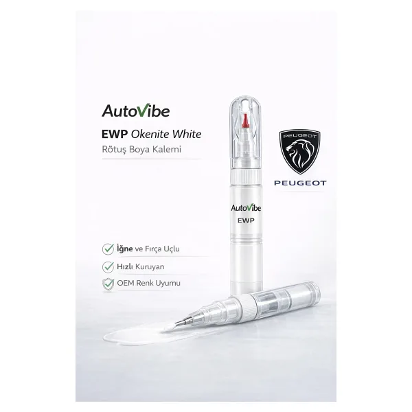 AutoVibe Peugeot Rötuş Boya Kalemi EWP Okenite White Okenit Beyazı 2Si1Arada Çizik Giderici