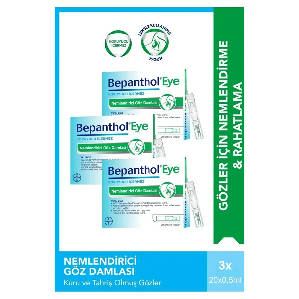 Bepanthol Eye Nemlendirici Göz Damlası Tekli Doz 0.5Ml X 20 Flakon X 3 Adet
