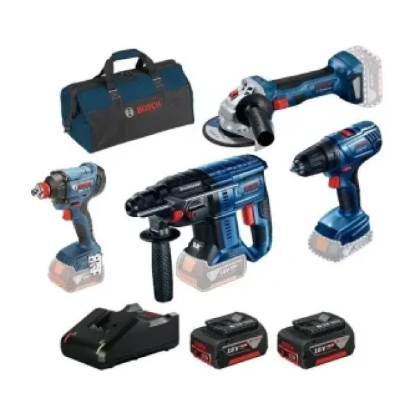 Bosch Gbh 180-LI + Gsr 180-LI + Gws 180-LI + Gdx 180-LI 2 Adet 4 Ah Batarya + Şarj Cihazı + Bez Çanta